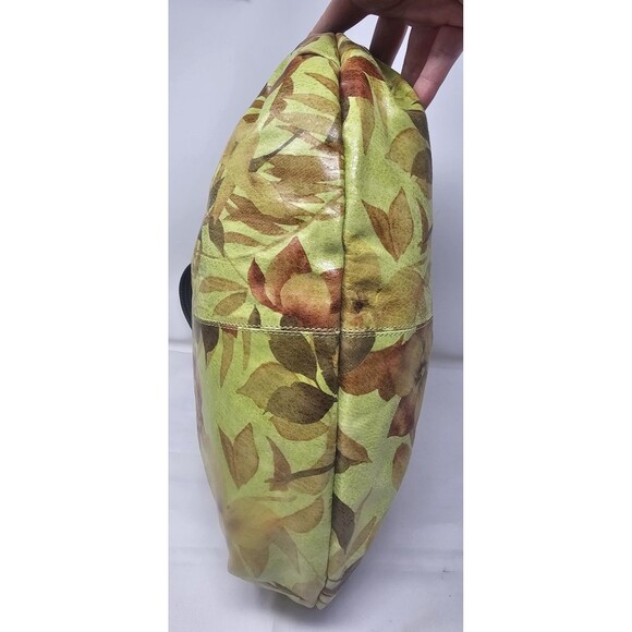 Vtg Sharif Studio Botanical Green Yellow Leather Hobo Bag Alligator Chain Accent - Picture 11 of 16